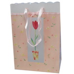 Flower top Paper Gift Bag with satin ribbon handle