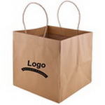 Natural Brown Kraft Wide Gusset Take-Out Bags with Customize logo for Pizza box delivery