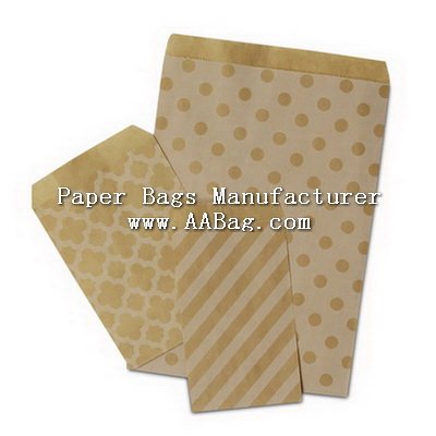 Natural Kraft Paper Merchandise Bags with pattern,no Gusset,no width bottom