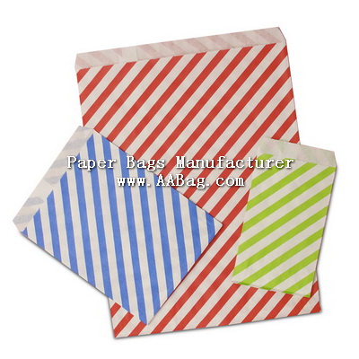 Custom Striped White Kraft Paper Merchandise Bags