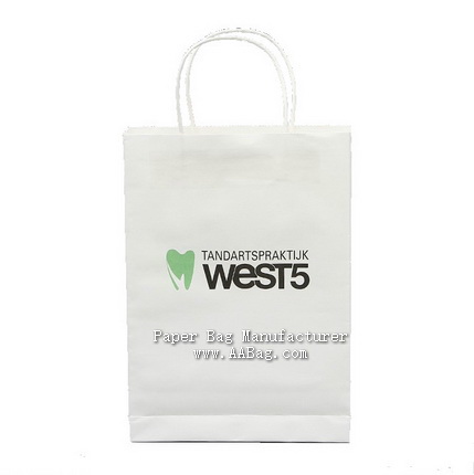 Custom white Kraft Paper Shopping Bag with 2 color printed logo